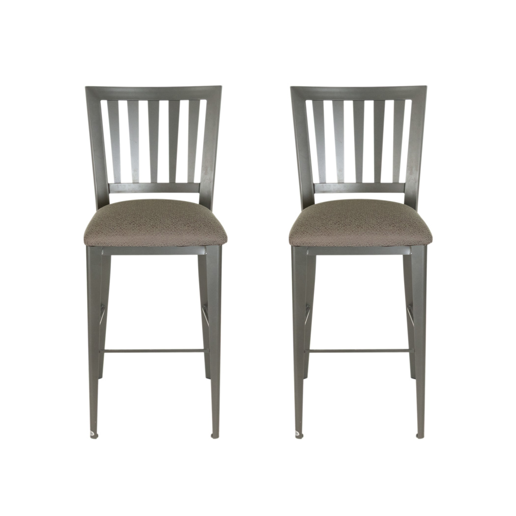 ZSTAK_101-2 Pair of Grey Metal Slat Back Bar Stools - Image 1
