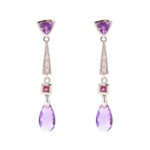 Pair of Amethyst and Diamond Drop Earrings in 14 Karat White Gold