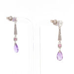 Pair of Amethyst and Diamond Drop Earrings in 14 Karat White Gold - Image 3