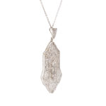 Antique Art Deco Diamond Filigree Pendant Necklace in 14 Karat White Gold - Image 2