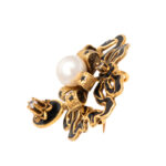 Antique Victorian Tracery Pearl and Enamel Pendant Brooch with Diamond Accents in 14 Karat Gold - Image 2