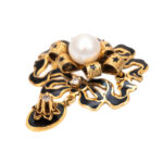 Antique Victorian Tracery Pearl and Enamel Pendant Brooch with Diamond Accents in 14 Karat Gold - Image 3