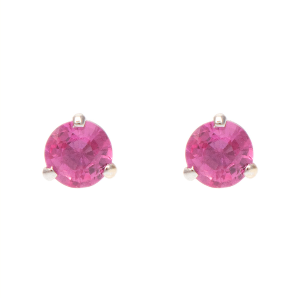 ZJSBT_138-3 Pair of Pink Sapphire Stud Earrings in 14 karat White Gold - Image 1