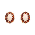 Pair of Opal and Garnet Stud Earrings in 14 Karat Gold