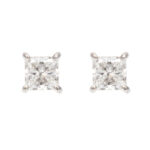 Pair of 1.65 Carat Total Weight Princess Cut Diamond Stud Earrings in Platinum