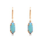 Pair of 2.3 Carat Total Weight Opal Dangle Earrings with Diamond Accents in 14 Karat Gold