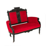 Antique Eastlake Victorian Carved Wood Settee with Red Upholstery - Image 2