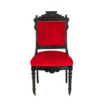 Antique Eastlake Victorian Carved Wood Parlor Chair with Red Upholstery