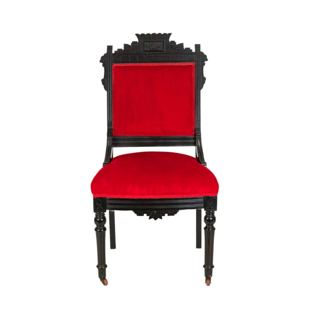 ZELST_103-2 Antique Eastlake Victorian Carved Wood Parlor Chair with Red Upholstery - Image 1