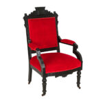 Antique Eastlake Victorian Carved Wood Parlor Armchair with Red Upholstery - Image 2