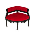 Antique Eastlake Victorian Carved Wood Corner Chair with Red Upholstery