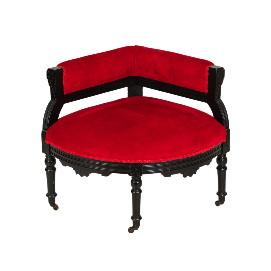 ZELST_105-2 Antique Eastlake Victorian Carved Wood Corner Chair with Red Upholstery - Image 1