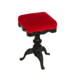 Antique Eastlake Victorian Carved Wood Adjustable Piano Stool with Red Upholstery