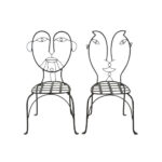 Set of 2 Modernist Wrought Iron Face Back Accent Chairs