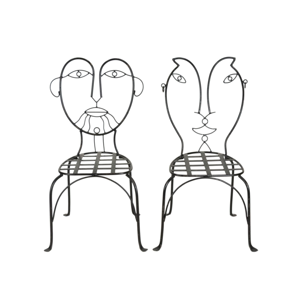 ZRODH_100-2 Set of 2 Modernist Wrought Iron Face Back Accent Chairs - Image 1