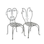 Set of 2 Modernist Wrought Iron Face Back Accent Chairs - Image 2