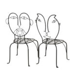 Set of 2 Modernist Wrought Iron Face Back Accent Chairs - Image 8