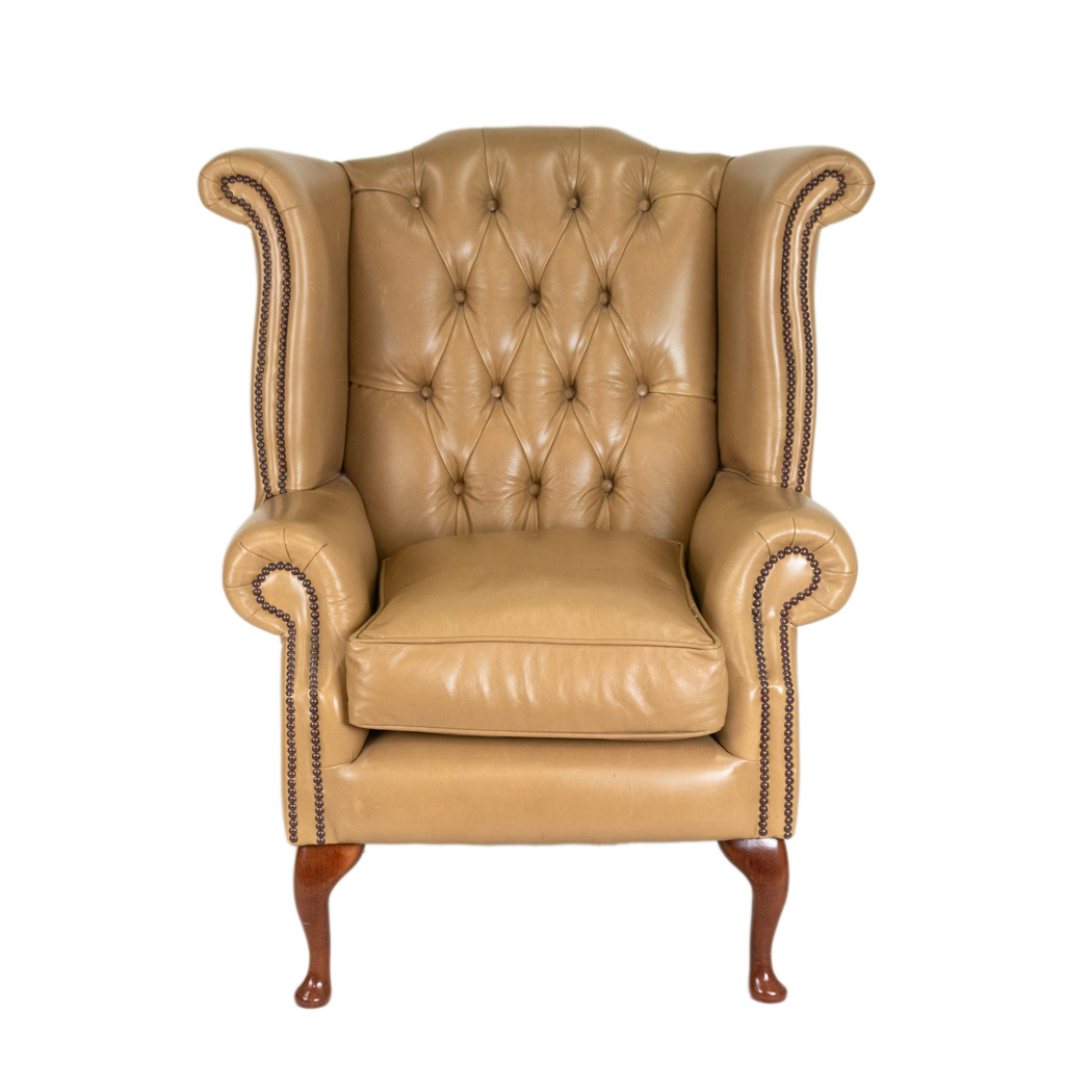 ZRUSI_101-2 Chesterfield Wingback Armchair in Beige Leather Upholstery - Image 1