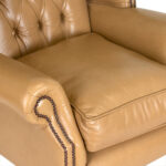 Chesterfield Wingback Armchair in Beige Leather Upholstery - Image 4