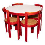 Vintage Mid Century Modern Italian White Top and Red Lacquer Framed Table with 4 Chairs