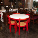 Vintage Mid Century Modern Italian White Top and Red Lacquer Framed Table with 4 Chairs - Image 7