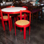 Vintage Mid Century Modern Italian White Top and Red Lacquer Framed Table with 4 Chairs - Image 4