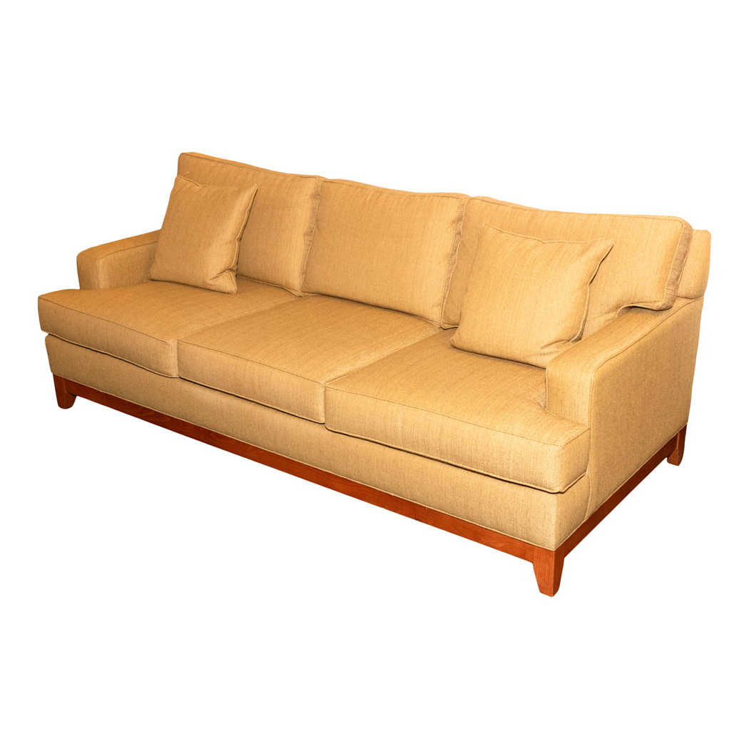 ZKAKP_106-2 ETHAN ALLEN Track Arm Sofa in Gold Upholstery - Image 1
