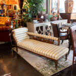 Antique Eastlake Victorian Walnut Framed Chaise with Yellow and Grey Striped Upholstery - Image 5