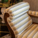 Antique Eastlake Victorian Walnut Framed Chaise with Yellow and Grey Striped Upholstery - Image 2
