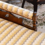 Antique Eastlake Victorian Walnut Framed Chaise with Yellow and Grey Striped Upholstery - Image 3