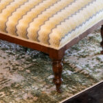 Antique Eastlake Victorian Walnut Framed Chaise with Yellow and Grey Striped Upholstery - Image 4
