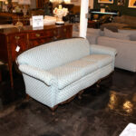Vintage Carved Wood Framed Sofa in Light Blue Shell Upholstery - Image 6
