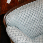 Vintage Carved Wood Framed Sofa in Light Blue Shell Upholstery - Image 2