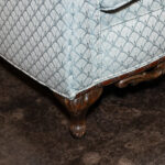 Vintage Carved Wood Framed Sofa in Light Blue Shell Upholstery - Image 5