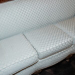Vintage Carved Wood Framed Sofa in Light Blue Shell Upholstery - Image 4
