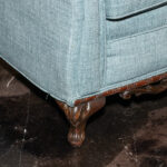 Vintage Carved Wood Framed Armchair in Blue Weave Upholstery - Image 4