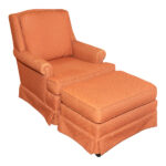 Skirted Accent Chair and Ottoman in Coral Concentric Diamond Upholstery