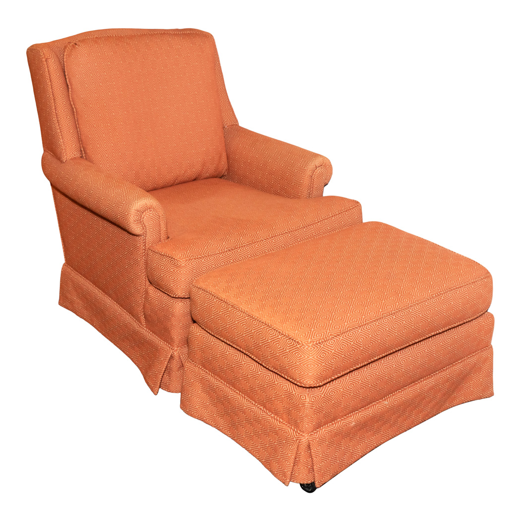 ZCOLK_100-2 Skirted Accent Chair and Ottoman in Coral Concentric Diamond Upholstery - Image 1