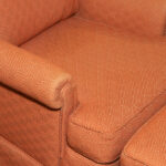 Skirted Accent Chair and Ottoman in Coral Concentric Diamond Upholstery - Image 3