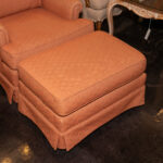 Skirted Accent Chair and Ottoman in Coral Concentric Diamond Upholstery - Image 4