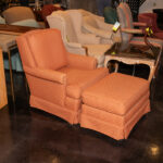 Skirted Accent Chair and Ottoman in Coral Concentric Diamond Upholstery - Image 5