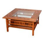 Mission Style Oak Coffee Table with Inset Glass Top
