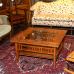 Mission Style Oak Coffee Table with Inset Glass Top - Image 4