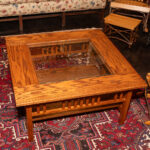 Mission Style Oak Coffee Table with Inset Glass Top - Image 2