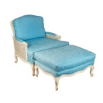 French Louis XV Style Cane Back Bergere Chair and Ottoman