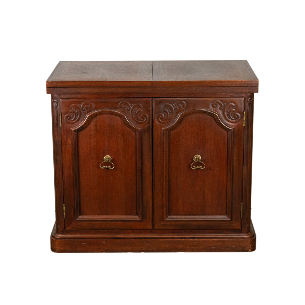ZHAMA_102-2 Flip Top Server in Cherry Finish with Marble Inset Top - Image 1