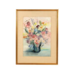 Signed Mixed Media Floral Still Life Collage Covered in Translucent Paper
