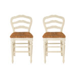 Pair of POTTERY BARN White Ladder Back Counter Stools with Woven Seats