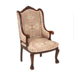 Vintage Wood Framed Wing Chair in Tapestry Style Upholstery - Image 2