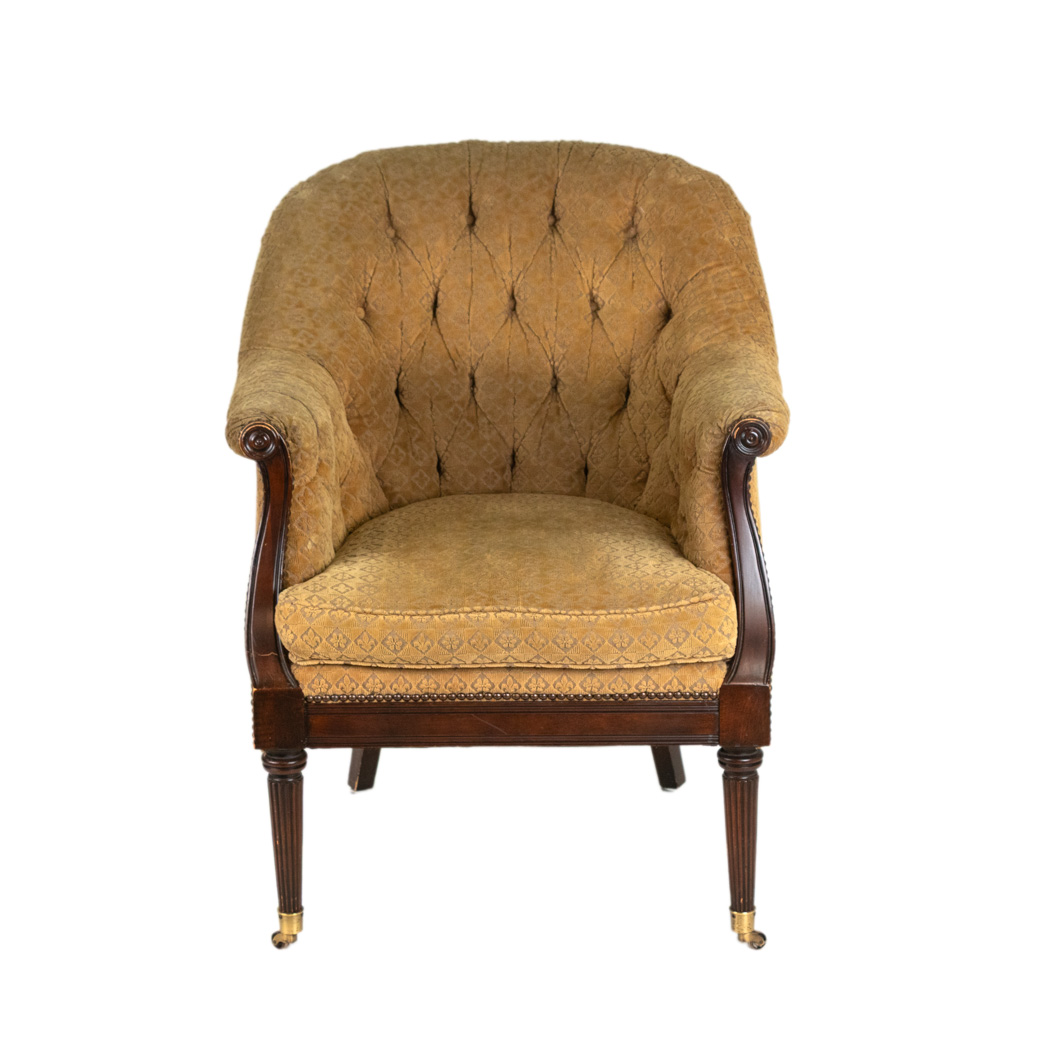 ZKUHN_101-2 LILLIAN AUGUST Tufted Back Accent Chair in Gold Patterned Upholstery - Image 1